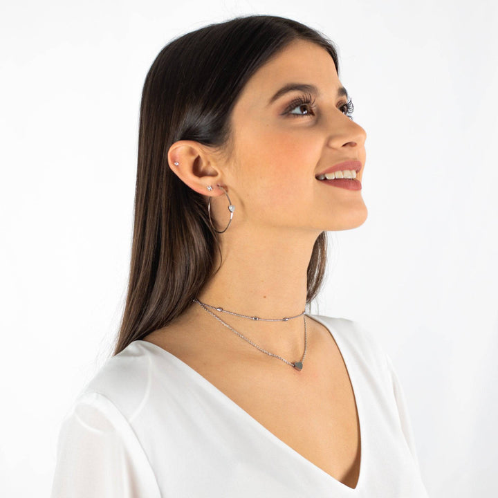 Elegant women's double chain love necklace, sterling silver & gold plated, delicate fashion jewelry gift.