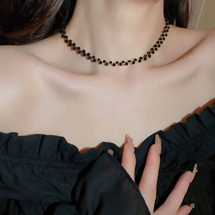 Women's fashion necklace with double layers of sparkling crystals & elegant pearls. Stylish jewelry accessory.