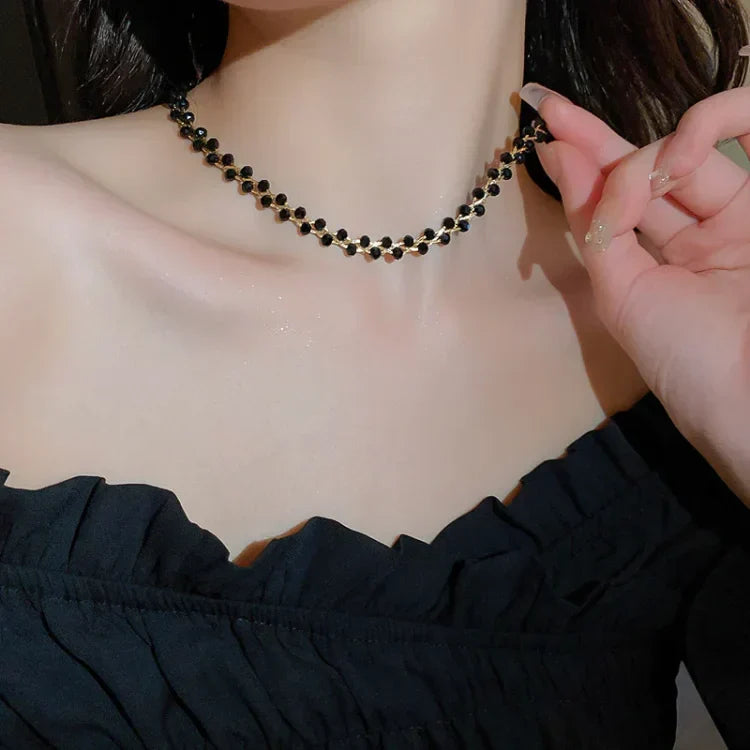 Perfect gift: Women's elegant double crystal & pearl layered necklace. Luxurious fashion accessory jewelry.