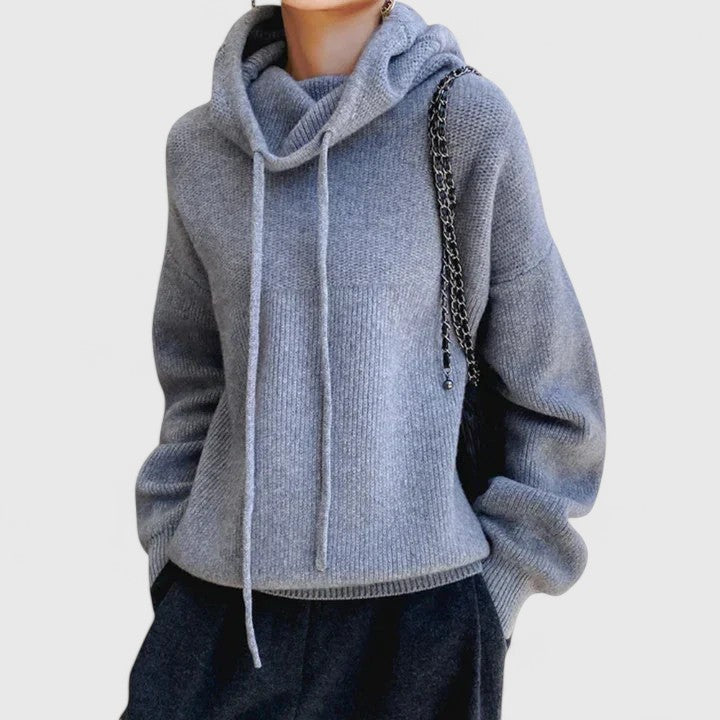 Soft knit women's drawstring cowl neck sweater. Relaxed fit, great for casual fall & winter style.