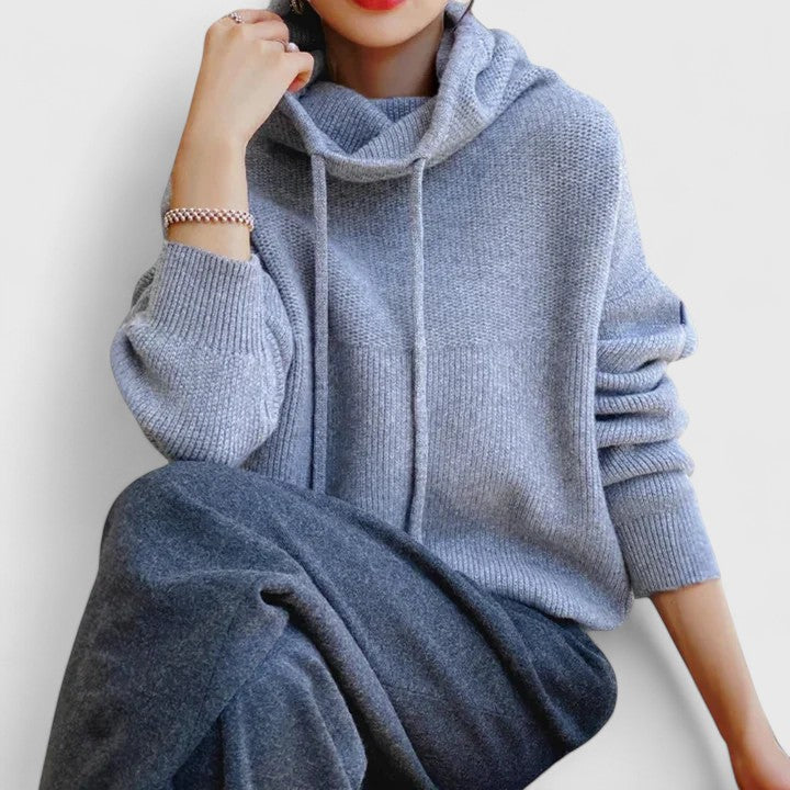 Everyday women's pullover sweater with a cozy drawstring cowl neck. Versatile & comfortable.