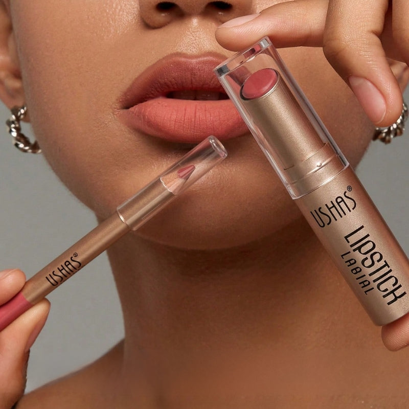 Women's dual-ended matte lipstick and lip liner duo for flawless, long-lasting lip makeup.