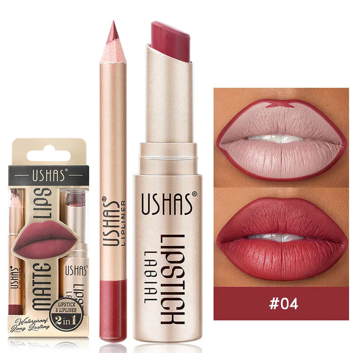 Matte, smudge-proof lip duo: Dual-ended lipstick and liner ensures vibrant, long-lasting, waterproof color.