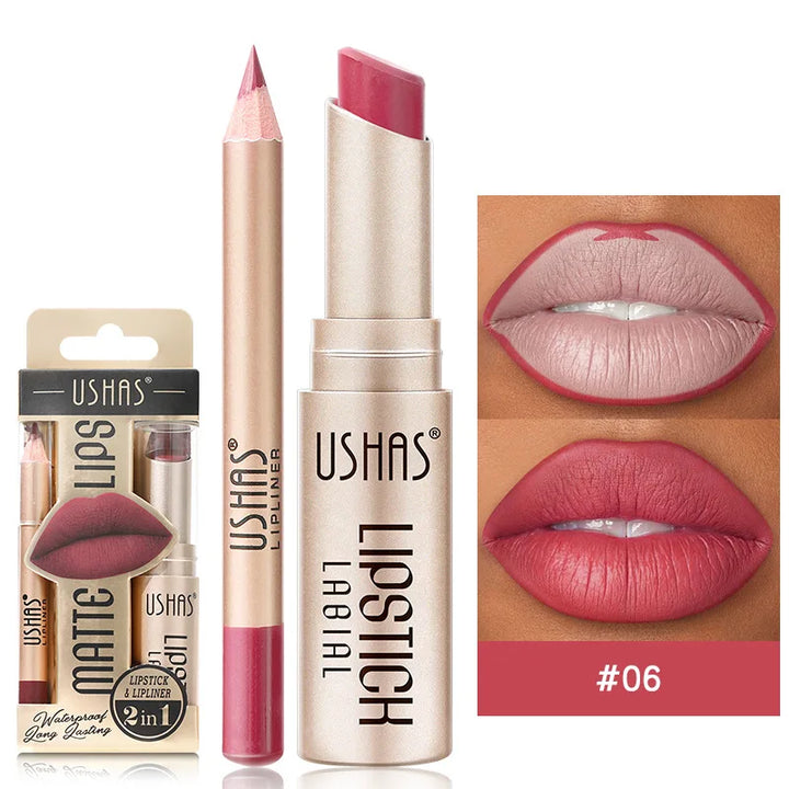 Waterproof & long-lasting lip cosmetic: Dual-ended matte lipstick and lip liner for a perfect, defined pout.