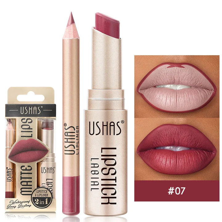 Premium cosmetic: Women's matte lipstick & lip liner duo, long-lasting and waterproof for stunning lips.