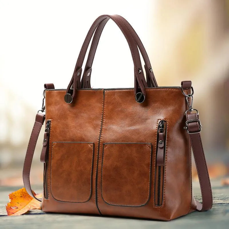 Women's durable everyday tote bag in brown, perfect for work or casual use, versatile and stylish.
