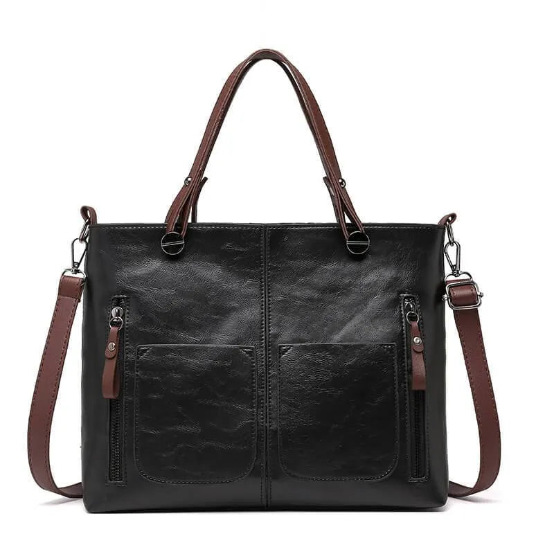 Elegant black women's handbag, a durable and chic everyday tote bag, perfect for a fashion statement.