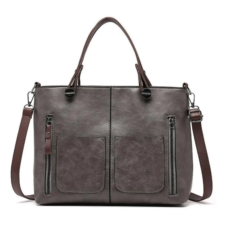 Gray women's organized tote bag, a durable and versatile everyday carry solution with style.