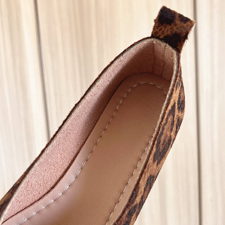 Women's stylish leopard Vale flats, comfortable slip-on ballet shoes in dark & light brown print.