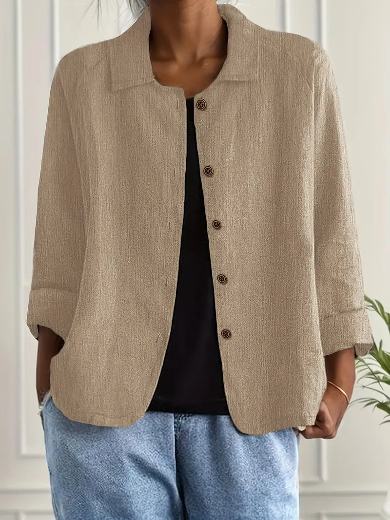 Comfortable women's casual top, button-front, ideal for spring & summer everyday outfits.