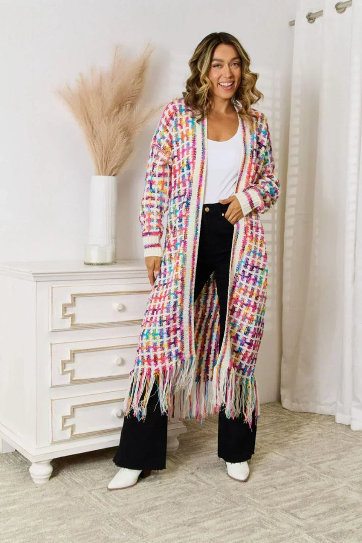 Stylish open front Aurora colored cardigan for women, perfect for casual wear & versatile layering.
