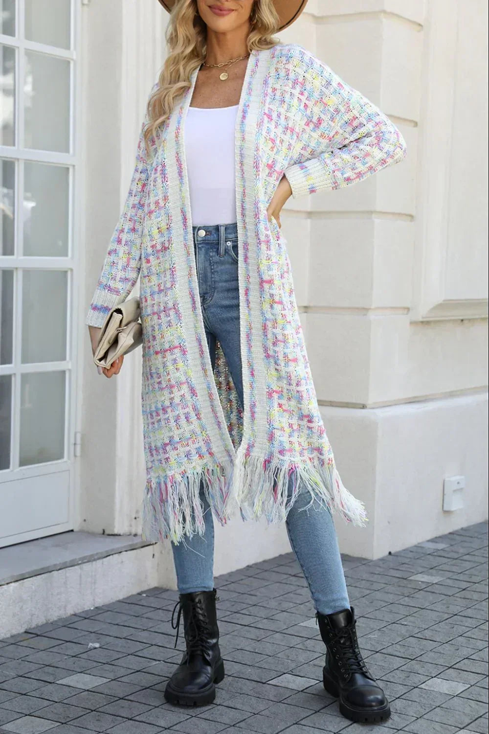 Vibrant Aurora colored cardigan for women, an essential comfort chic piece for fall & spring layering.