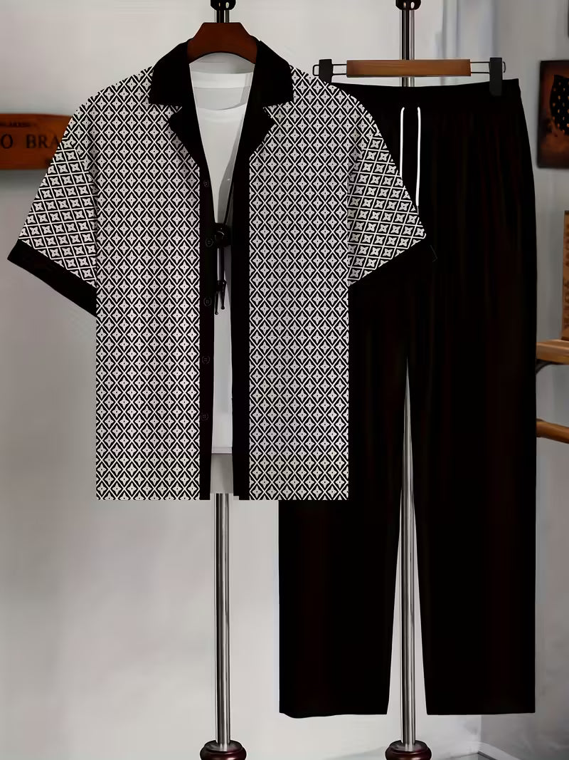 Women's Effortless Coastal Two-Piece Set with geometric print, ideal for summer outfits & resort wear.
