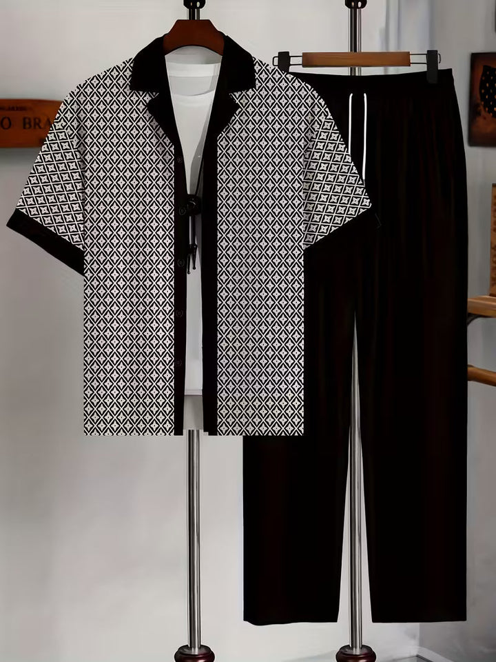 Women's Effortless Coastal Two-Piece Set with geometric print, ideal for summer outfits & resort wear.