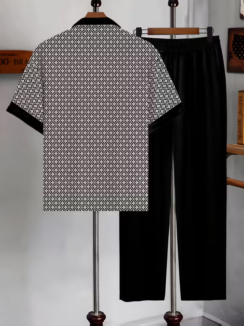 Relaxed fit women's coastal two-piece matching set featuring a stylish geometric pattern, perfect for loungewear.