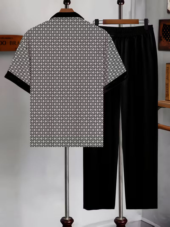 Relaxed fit women's coastal two-piece matching set featuring a stylish geometric pattern, perfect for loungewear.