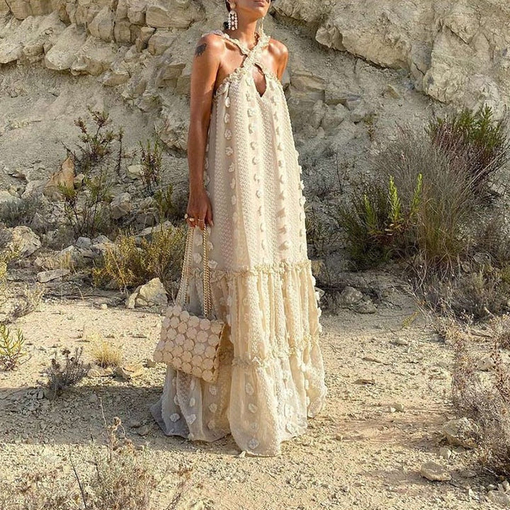 Women's effortless flowy summer maxi dress, perfect for stylish comfort & vacation wear.