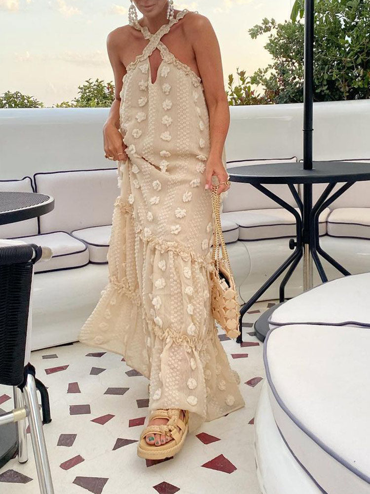 Elegant flowy long maxi dress for women, ideal for summer, spring, or comfortable vacation fashion.