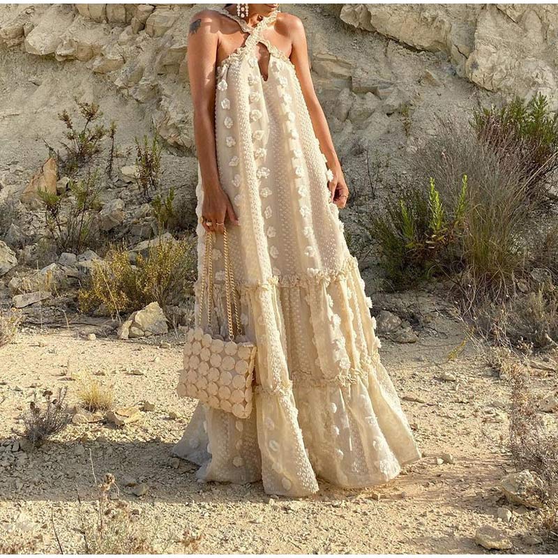 Effortless flowy maxi dress for women, ideal for spring fashion, resort wear, or casual elegant style.
