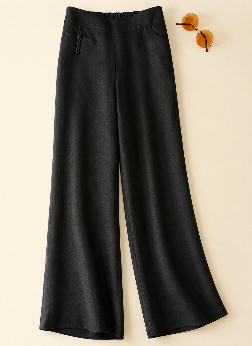 Green women's high waist wide leg pants for summer, offering a comfortable, relaxed fit and an effortless casual style.