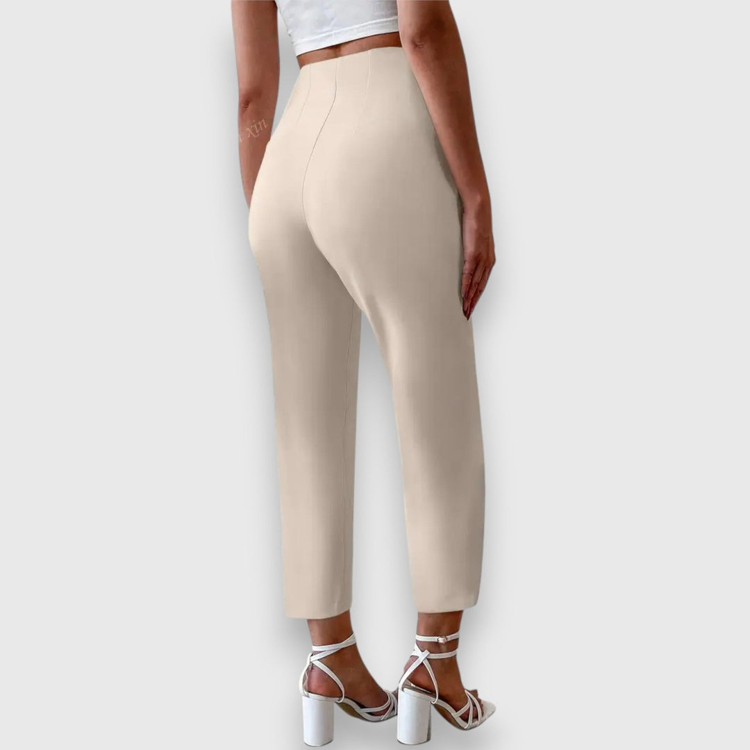 Chic women's tailored high-waisted straight leg pants, versatile for formal wear, work, or elegant business outfits.