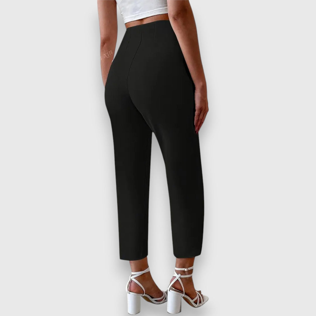 Elegant women's high-waisted straight leg work pants, offering a classic silhouette for professional and chic outfits.
