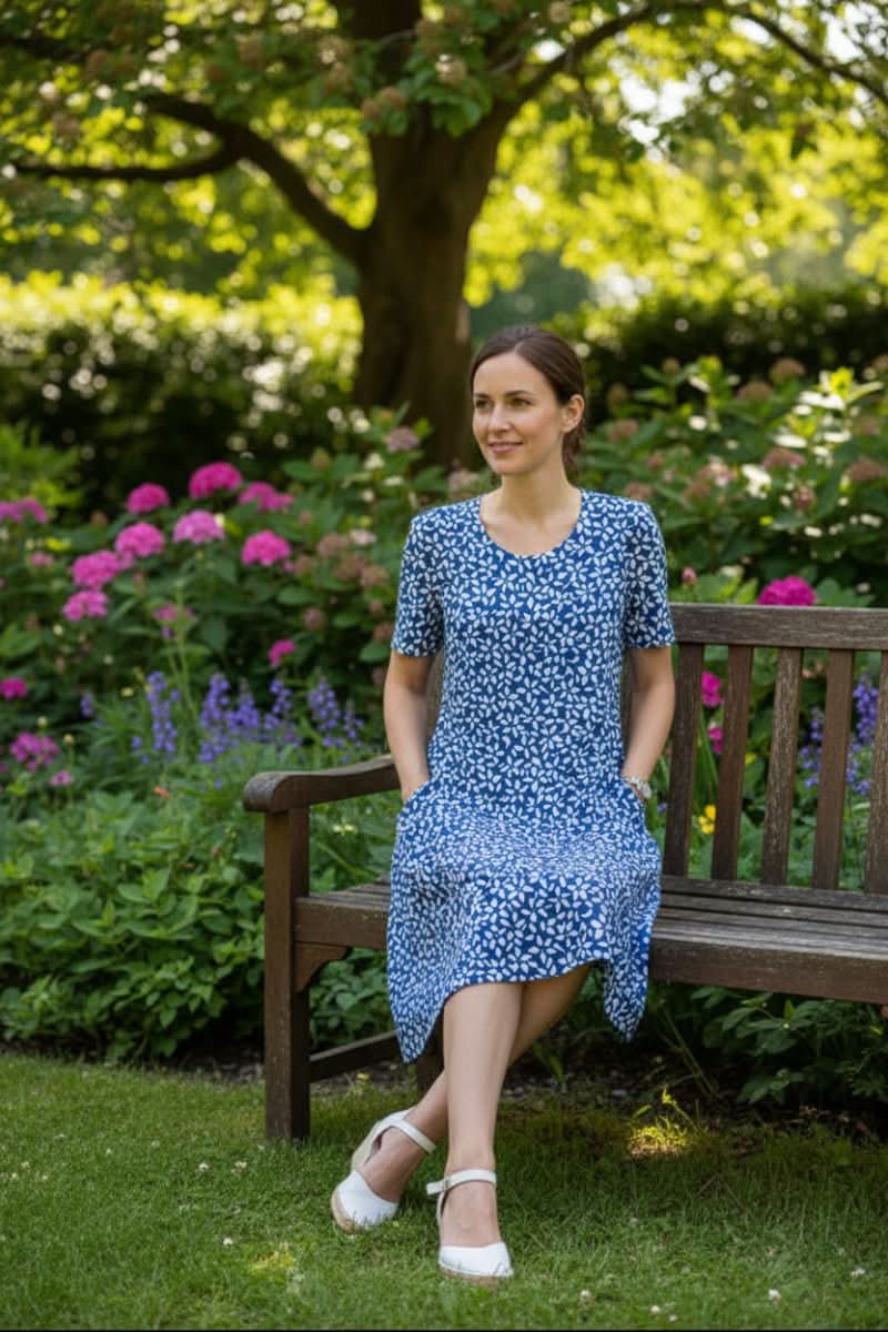 Stylish floral women's knee-length dress for everyday casual wear. Versatile, comfortable summer slip-on.