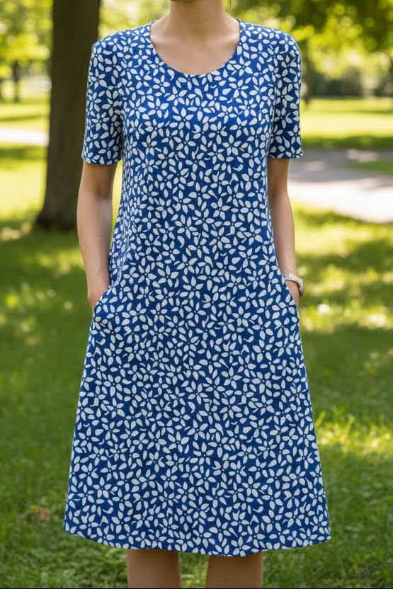 Casual women's knee-length dress, designed for everyday comfort & style. Versatile slip-on for summer.