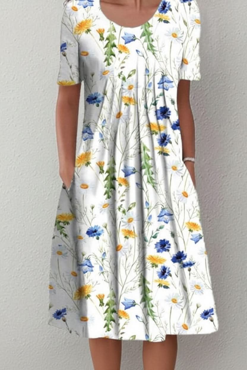 Women's simple solid color knee-length dress, perfect for effortless everyday casual summer style.