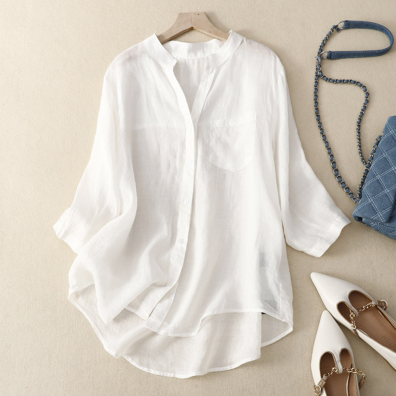 Comfortable women's lightweight blouse, a versatile long sleeve top with buttons for effortless, breezy summer style.