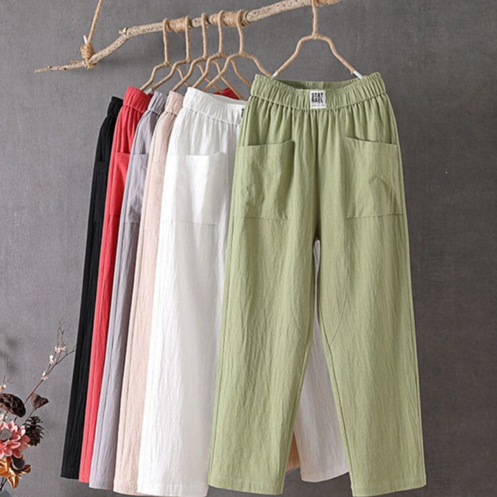 Effortless women's linen trousers with elastic waist. A comfortable, breathable & versatile choice for summer wear.