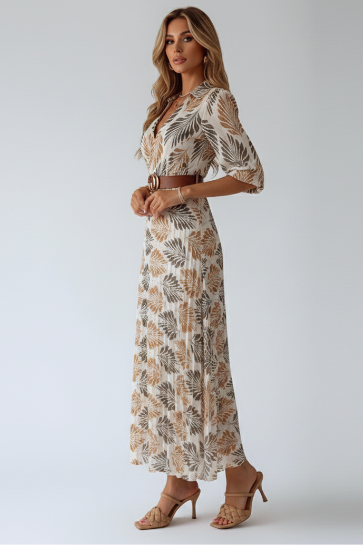 Effortless Women's Maxi Dress with unique pattern & elbow sleeves. Stylish long casual dress for spring & summer.