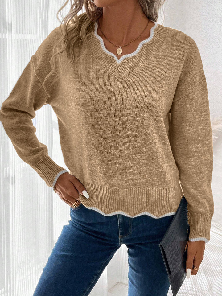 Everyday chic: Women's Effortless Notch V Neck Long Sleeve Sweatshirt.