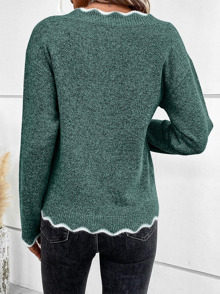Effortless women's long sleeve sweatshirt with a flattering notch V neck.
