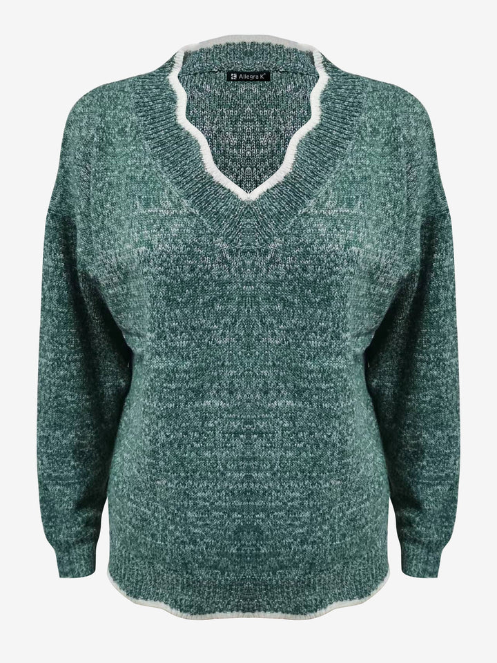 Women's casual long sleeve sweatshirt, ideal with a sophisticated notch V neck.