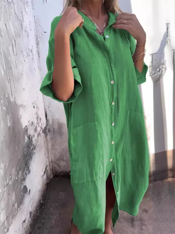 Versatile women's button down shirt dress, ideal as a beach coverup, resort wear, or stylish tunic.
