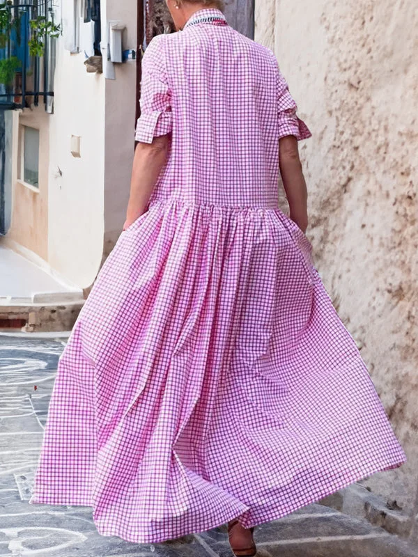Stylish women's checked pattern long sleeve swing dress. A comfortable & versatile casual dress.