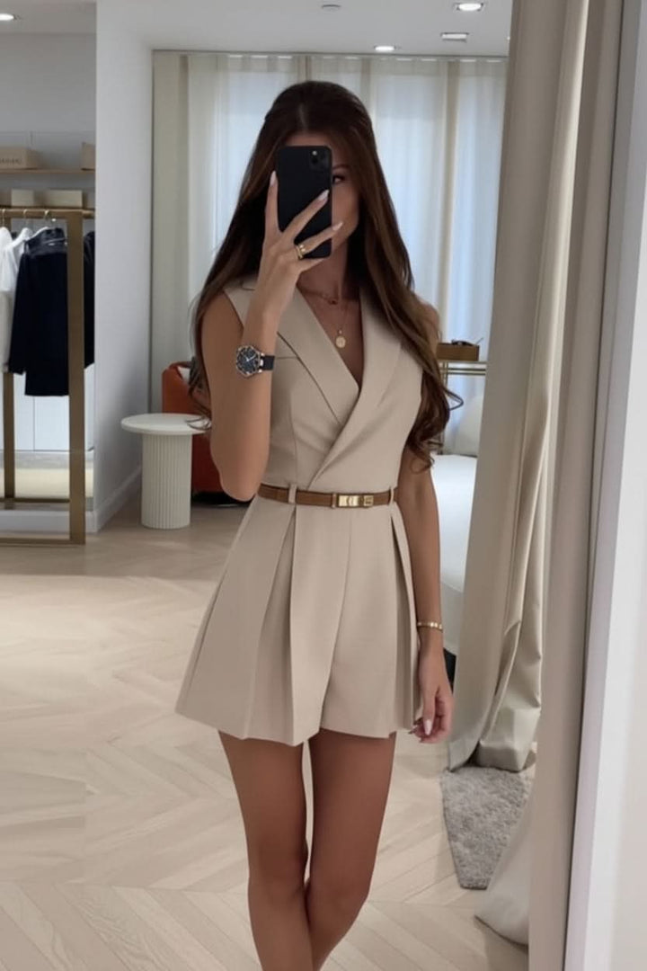 Comfortable & stylish women's sleeveless belted romper, an effortless summer outfit for any casual occasion.