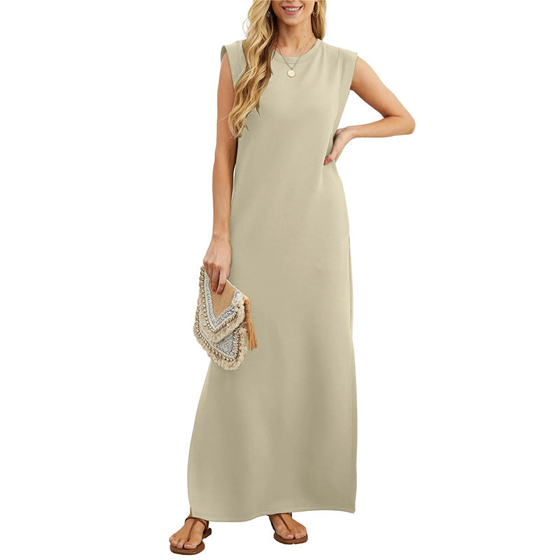 Easy-wear women's sleeveless maxi dress, ideal for effortless casual style & summer comfort.