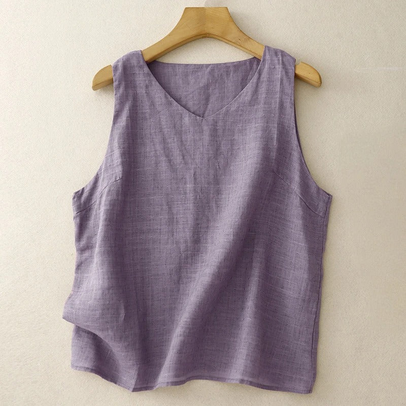 Stylish women's sleeveless vest top. Effortless chic clothing, ideal for versatile summer casual fashion.