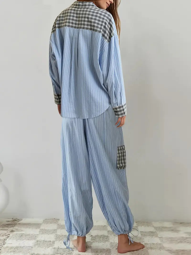 Relaxed & stylish women's striped lounge set, perfect for comfortable wear at home or out.