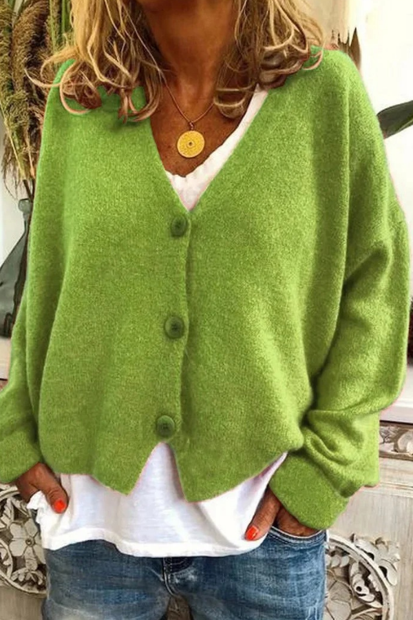 Cozy women's button-front top, relaxed fit. Perfect fall fashion & winter essential.
