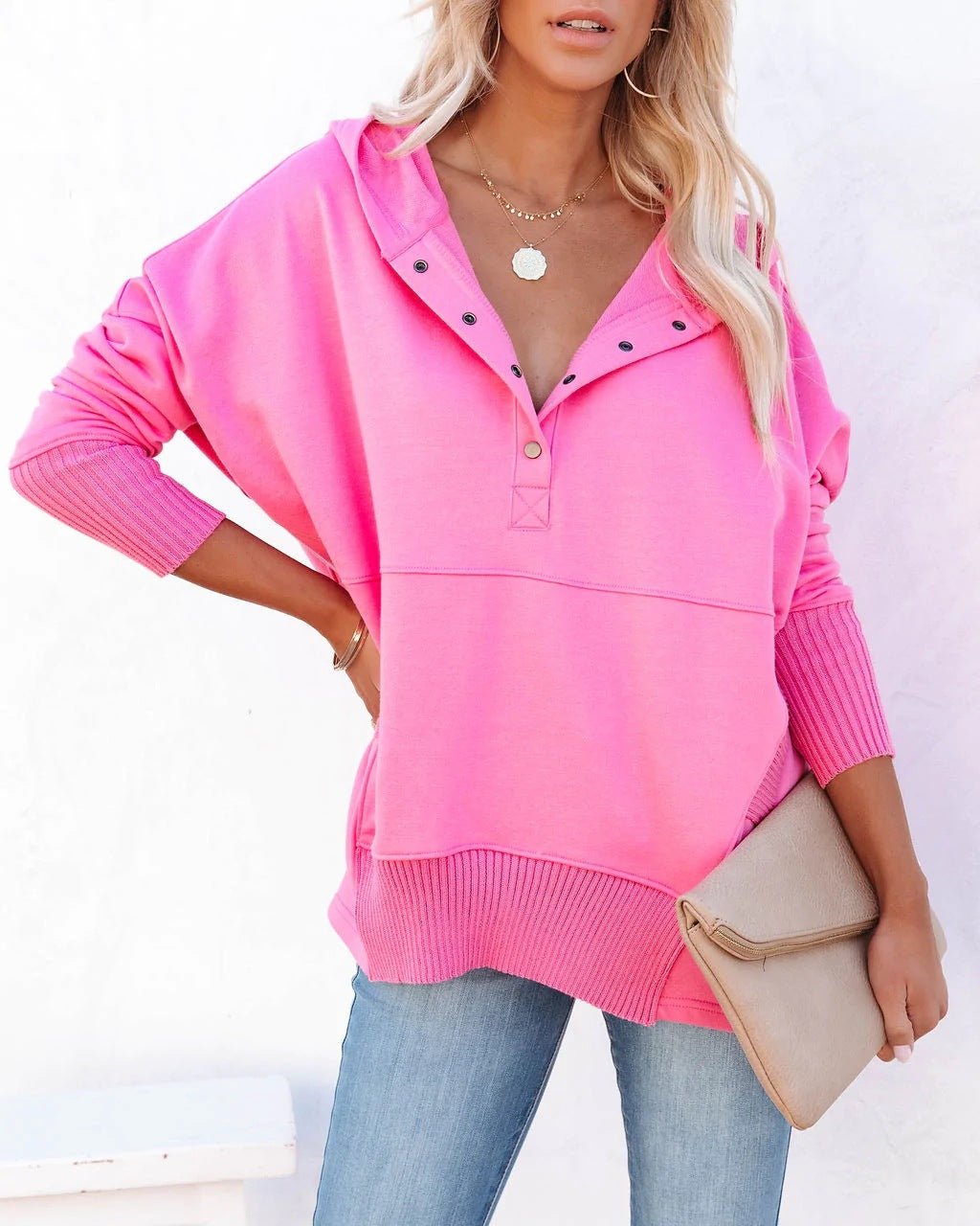 Soft & comfortable women's tunic sweatshirt, a relaxed fit longline pullover with drawstring hood.