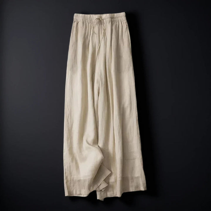 Comfortable women's wide-leg pants for summer, featuring a casual drawstring and relaxed fit for daily wear.