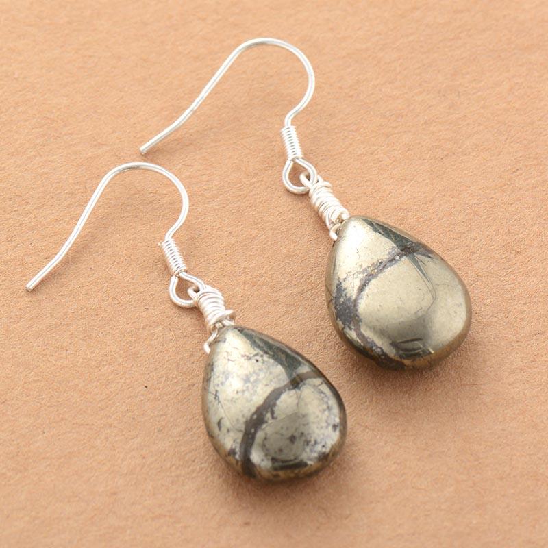 Stunning Elara reflective pyrite drop earrings for women. Handmade silver jewelry, perfect for protection & style.