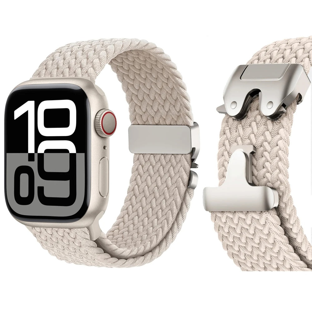 Breathable nylon elastic smartwatch band for women, durable and comfortable for all-day wear.