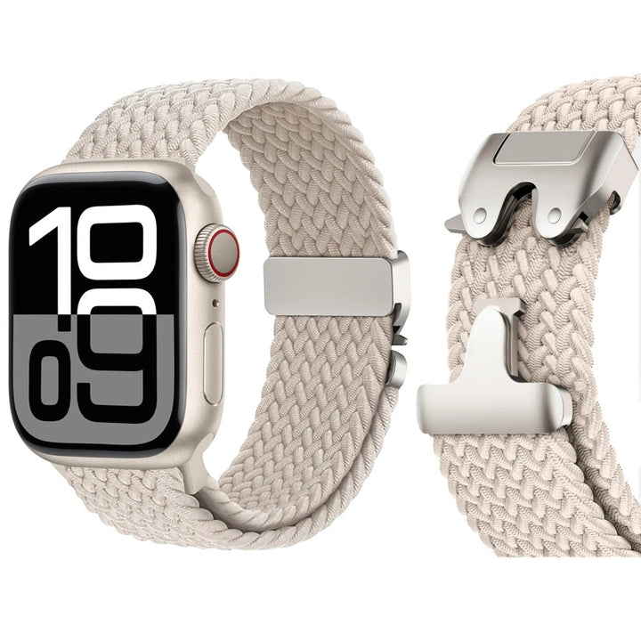 Breathable nylon elastic smartwatch band for women, durable and comfortable for all-day wear.