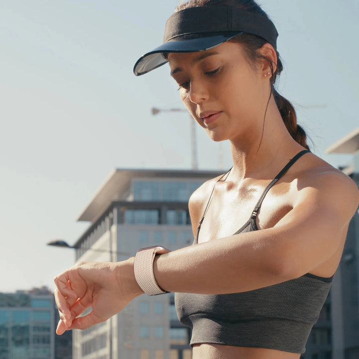 Active women's stretch smartwatch band, perfect for fitness & everyday comfort.