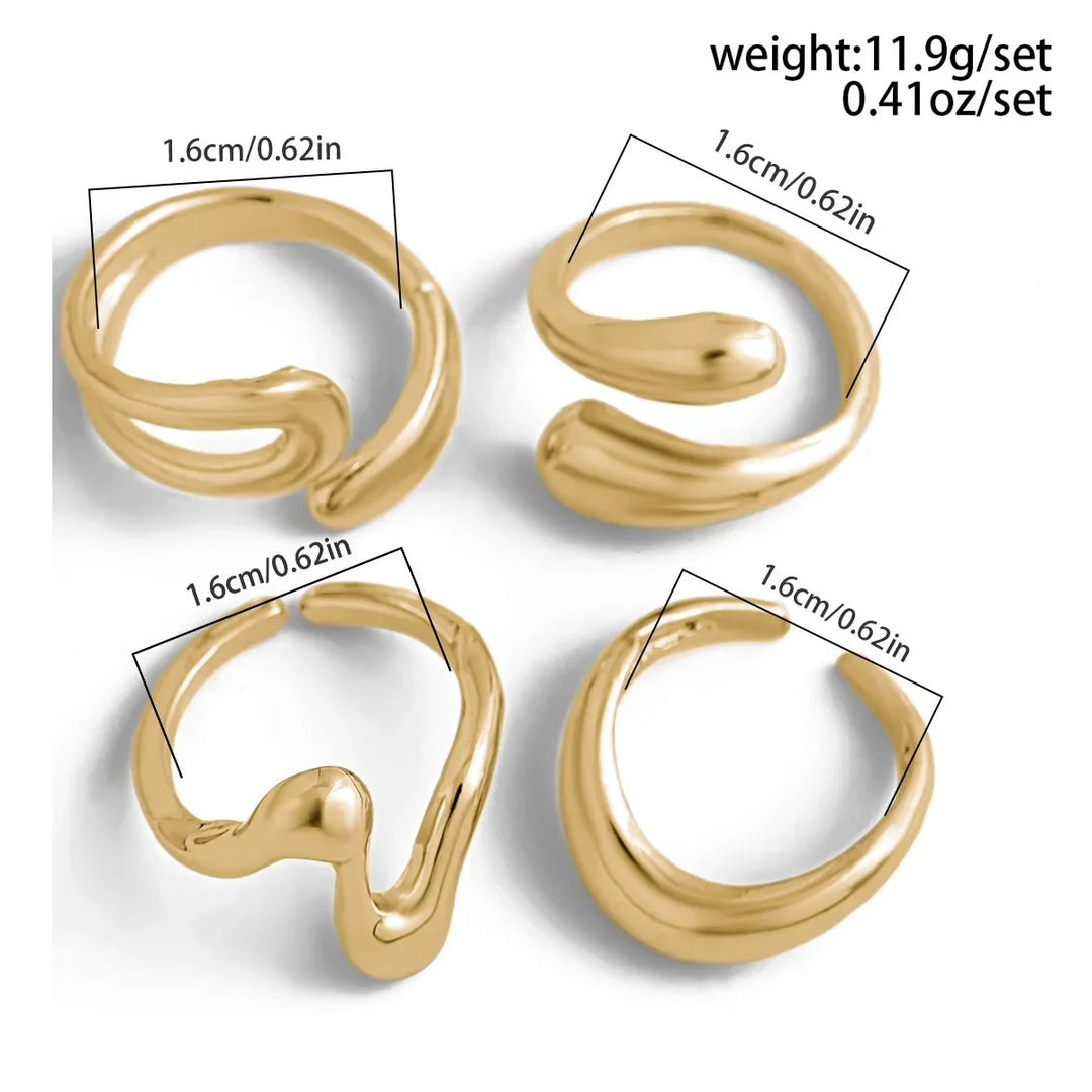 Artistic view of Elavon Fluid Metal Ring Set, unique sculptural elegance, modern statement jewelry.