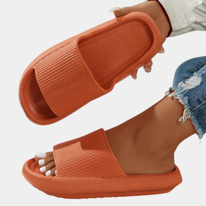 Ergonomic Elaya women's non-slip slides, stylish for pool, beach, bath & shower. Comfort footwear for summer.